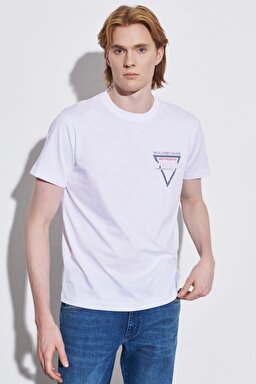 Regular Fit Normal Kesim %100 Pamuk Bisiklet Yaka Kırık Beyaz Tişört - Off White-W221482102 (görsel 2)