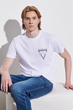 Regular Fit Normal Kesim %100 Pamuk Bisiklet Yaka Kırık Beyaz Tişört - Off White-W221482102 (görsel 3)