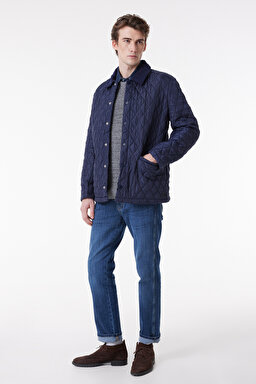 Regular Fit Normal Kesim Bisiklet Yaka Kapitone Lacivert Ceket - Navy-W222010410