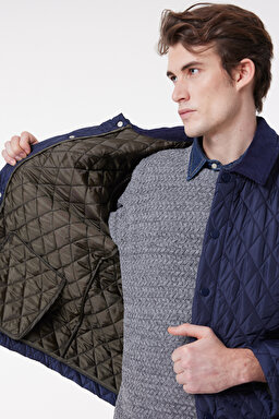 Regular Fit Normal Kesim Bisiklet Yaka Kapitone Lacivert Ceket - Navy-W222010410 (görsel 2)