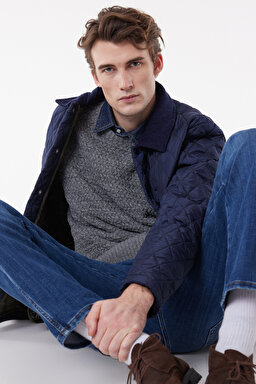 Regular Fit Normal Kesim Bisiklet Yaka Kapitone Lacivert Ceket - Navy-W222010410 (görsel 3)