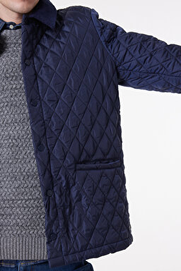 Regular Fit Normal Kesim Bisiklet Yaka Kapitone Lacivert Ceket - Navy-W222010410 (görsel 4)