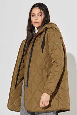 Regular Fit Normal Kesim Kapüşonlu Haki Kapitone Ceket - Khaki-W222039801 (görsel 2)