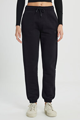 Regular Fit Normal Kesim %100 Pamuk Siyah Jogger Eşofman Altı - Black-W222090001 (görsel 3)