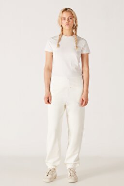 Regular Fit Normal Kesim %100 Pamuk Kırık Beyaz Jogger Eşofman Altı - Off White-W222090102 (görsel 2)