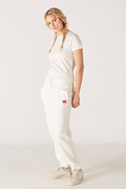 Regular Fit Normal Kesim %100 Pamuk Kırık Beyaz Jogger Eşofman Altı - Off White-W222090102 (görsel 3)