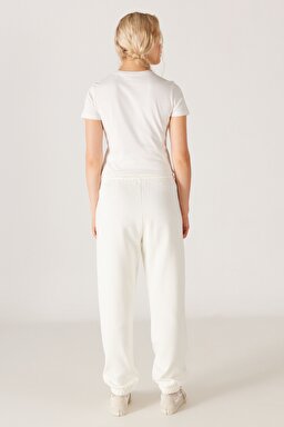 Regular Fit Normal Kesim %100 Pamuk Kırık Beyaz Jogger Eşofman Altı - Off White-W222090102 (görsel 6)