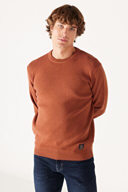 Regular Fit Normal Kesim Bisiklet Yaka Kahverengi Triko Kazak - Brown-W222106220 (görsel 2)