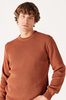 Regular Fit Normal Kesim Bisiklet Yaka Kahverengi Triko Kazak - Brown-W222106220 (görsel 3)