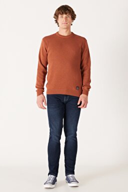 Regular Fit Normal Kesim Bisiklet Yaka Kahverengi Triko Kazak - Brown-W222106220 (görsel 5)
