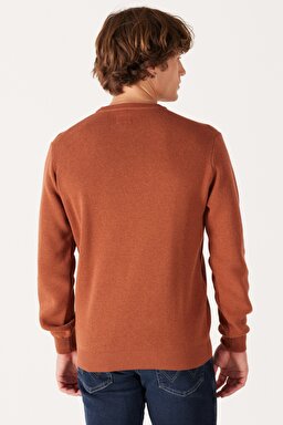 Regular Fit Normal Kesim Bisiklet Yaka Kahverengi Triko Kazak - Brown-W222106220 (görsel 6)