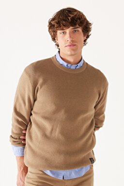 Regular Fit Normal Kesim Bisiklet Yaka Camel Tirko Kazak - Clay-W22210660 (görsel 2)