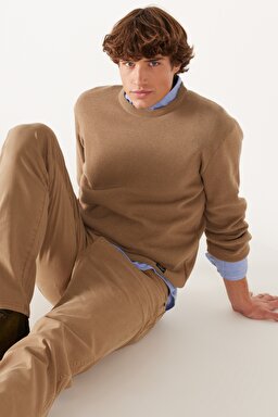 Regular Fit Normal Kesim Bisiklet Yaka Camel Tirko Kazak - Clay-W22210660 (görsel 5)