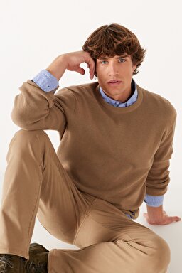 Regular Fit Normal Kesim Bisiklet Yaka Camel Tirko Kazak - Clay-W22210660 (görsel 6)