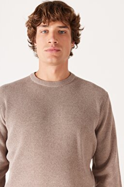 Regular Fit Normal Kesim Bisiklet Yaka Bej Triko Kazak - Beige-W222106614 (görsel 3)