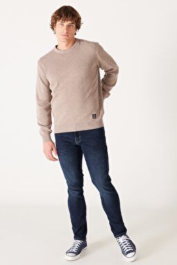 Regular Fit Normal Kesim Bisiklet Yaka Bej Triko Kazak - Beige-W222106614 (görsel 4)