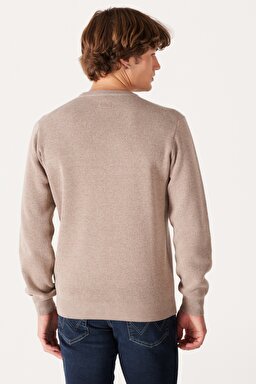 Regular Fit Normal Kesim Bisiklet Yaka Bej Triko Kazak - Beige-W222106614 (görsel 5)
