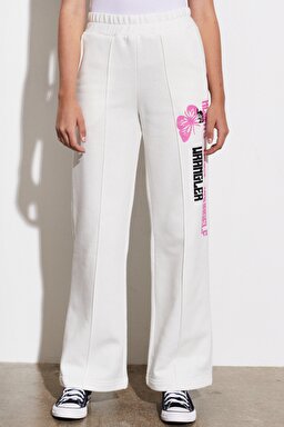 Wide Leg Fit %100 Pamuk Kırık Beyaz Şardonlu Sweatpant Eşofman Altı - Off White-W222175102