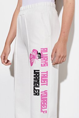 Wide Leg Fit %100 Pamuk Kırık Beyaz Şardonlu Sweatpant Eşofman Altı - Off White-W222175102 (görsel 4)