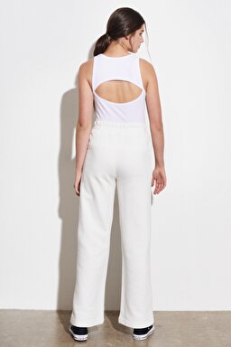 Wide Leg Fit %100 Pamuk Kırık Beyaz Şardonlu Sweatpant Eşofman Altı - Off White-W222175102 (görsel 5)