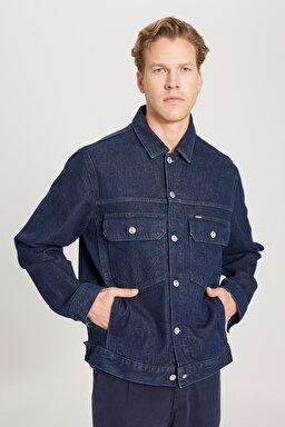 Trucker Regular Fit Normal Kesim İndigo Esnek Jean Kot Ceket - İndigo-W222197TF