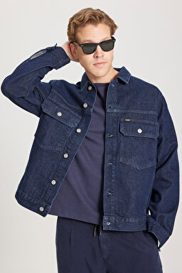 Trucker Regular Fit Normal Kesim İndigo Esnek Jean Kot Ceket - İndigo-W222197TF (görsel 4)