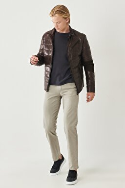 Regular Fit Normal Kesim %100 Deri Ceket - Brown-W222232220