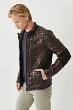 Regular Fit Normal Kesim %100 Deri Ceket - Brown-W222232220 (görsel 2)