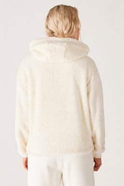 Regular Fit Normal Kesim Kapüşonlu Sherpa Ekru Sweatshirt - Ecru-W222260104 (görsel 8)