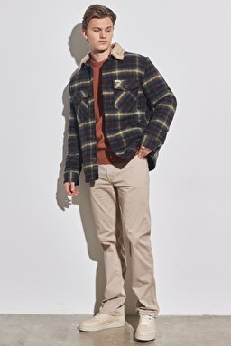 Regular Fit Normal Kesim Gömlek Yaka Kaşe Ceket - Khaki-W222316801 (görsel 6)