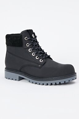 %100 Deri Siyah Nubuk Casual Bot - Black-W222428001