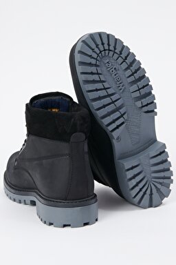 %100 Deri Siyah Nubuk Casual Bot - Black-W222428001 (görsel 4)