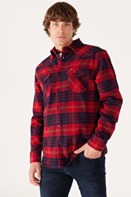 Regular Fit Normal Kesim Uzun Kollu Kırmızı Gömlek - Red-W222470600 (görsel 2)