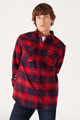Regular Fit Normal Kesim Uzun Kollu Kırmızı Gömlek - Red-W222470600 (görsel 3)