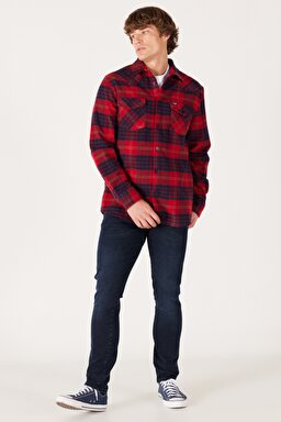Regular Fit Normal Kesim Uzun Kollu Kırmızı Gömlek - Red-W222470600 (görsel 5)