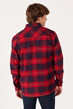 Regular Fit Normal Kesim Uzun Kollu Kırmızı Gömlek - Red-W222470600 (görsel 6)