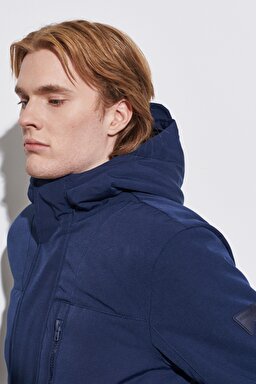 Regular Fit Normal Kesim Kapüşonlu Lacivert Şişme Mont - Navy-W222558114 (görsel 2)