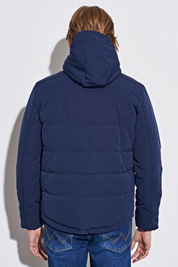 Regular Fit Normal Kesim Kapüşonlu Lacivert Şişme Mont - Navy-W222558114 (görsel 5)