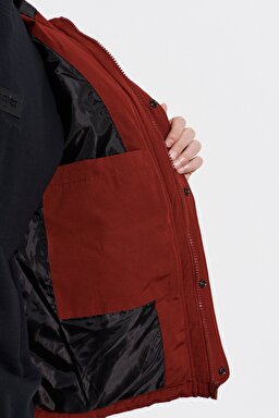 Regular Fit Normal Kesim Kapüşonlu Kırmızı Şişme Mont - Biking Red-W222558X2G (görsel 4)