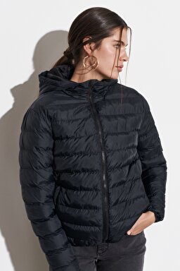 Regular Fit Normal Kesim Siyah Şişme Mont - Black-W222561001