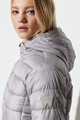 Regular Fit Normal Kesim Kapüşonlu Yaka Gri Şişme Mont - Stone-W222561013 (görsel 5)