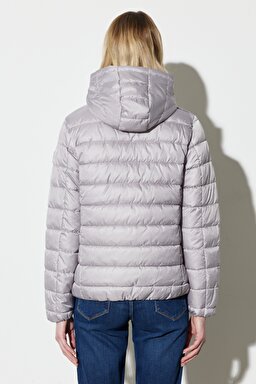 Regular Fit Normal Kesim Kapüşonlu Yaka Gri Şişme Mont - Stone-W222561013 (görsel 8)