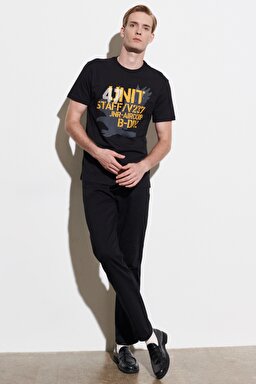 Regular Fit Normal Kesim %100 Pamuk Bisiklet Yaka Tişört - Black-W222574001 (görsel 4)