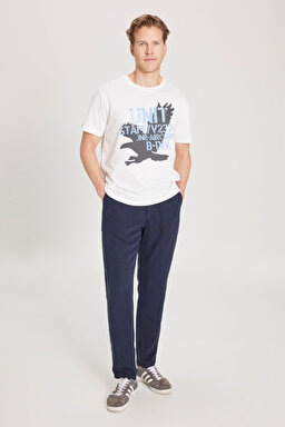 Regular Fit Normal Kesim %100 Pamuk Bisiklet Yaka Tişört - Off White-W222574102 (görsel 3)
