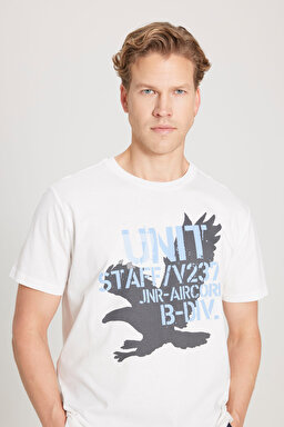 Regular Fit Normal Kesim %100 Pamuk Bisiklet Yaka Tişört - Off White-W222574102 (görsel 4)