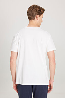 Regular Fit Normal Kesim %100 Pamuk Bisiklet Yaka Tişört - Off White-W222574102 (görsel 5)