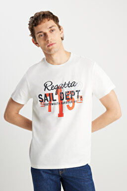 Regular Fit Normal Kesim %100 Pamuk Bisiklet Yaka Tişört - Off White-W222575102 (görsel 2)