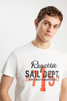 Regular Fit Normal Kesim %100 Pamuk Bisiklet Yaka Tişört - Off White-W222575102 (görsel 4)