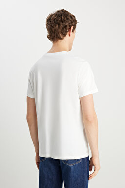 Regular Fit Normal Kesim %100 Pamuk Bisiklet Yaka Tişört - Off White-W222575102 (görsel 5)