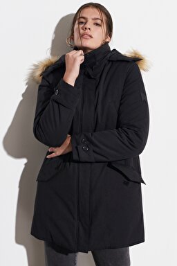 Regular Fit Normal Kesim Siyah Parka Ceket - Black-W222577001
